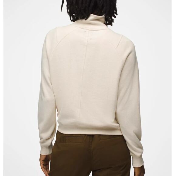 Prana Cozy Up Pullover Women's M Canvas Heather 1/4 Zip Sweater Tencel Hemp - Picture 2 of 10